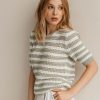 Women 25 UNION | T-Shirt Made Of Openwork Fabric In A Stripe Light Olive