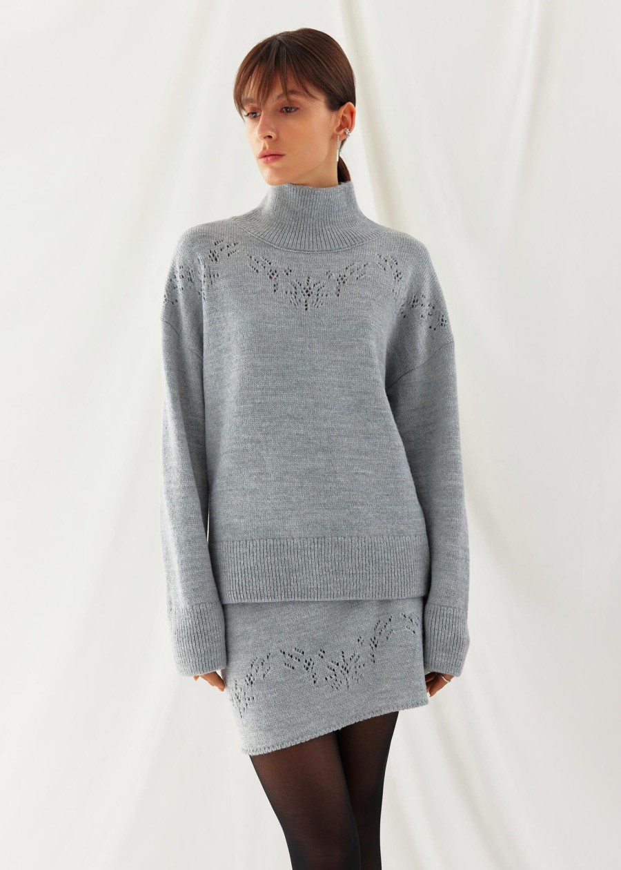 Women 25 UNION | High Neck Sweater With Perforations Ottawa Gray