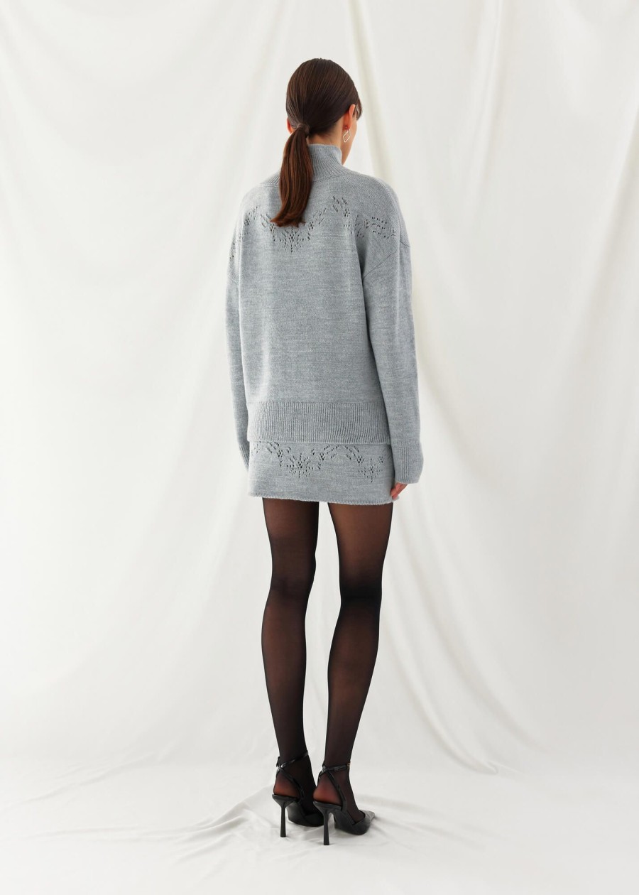 Women 25 UNION | High Neck Sweater With Perforations Ottawa Gray