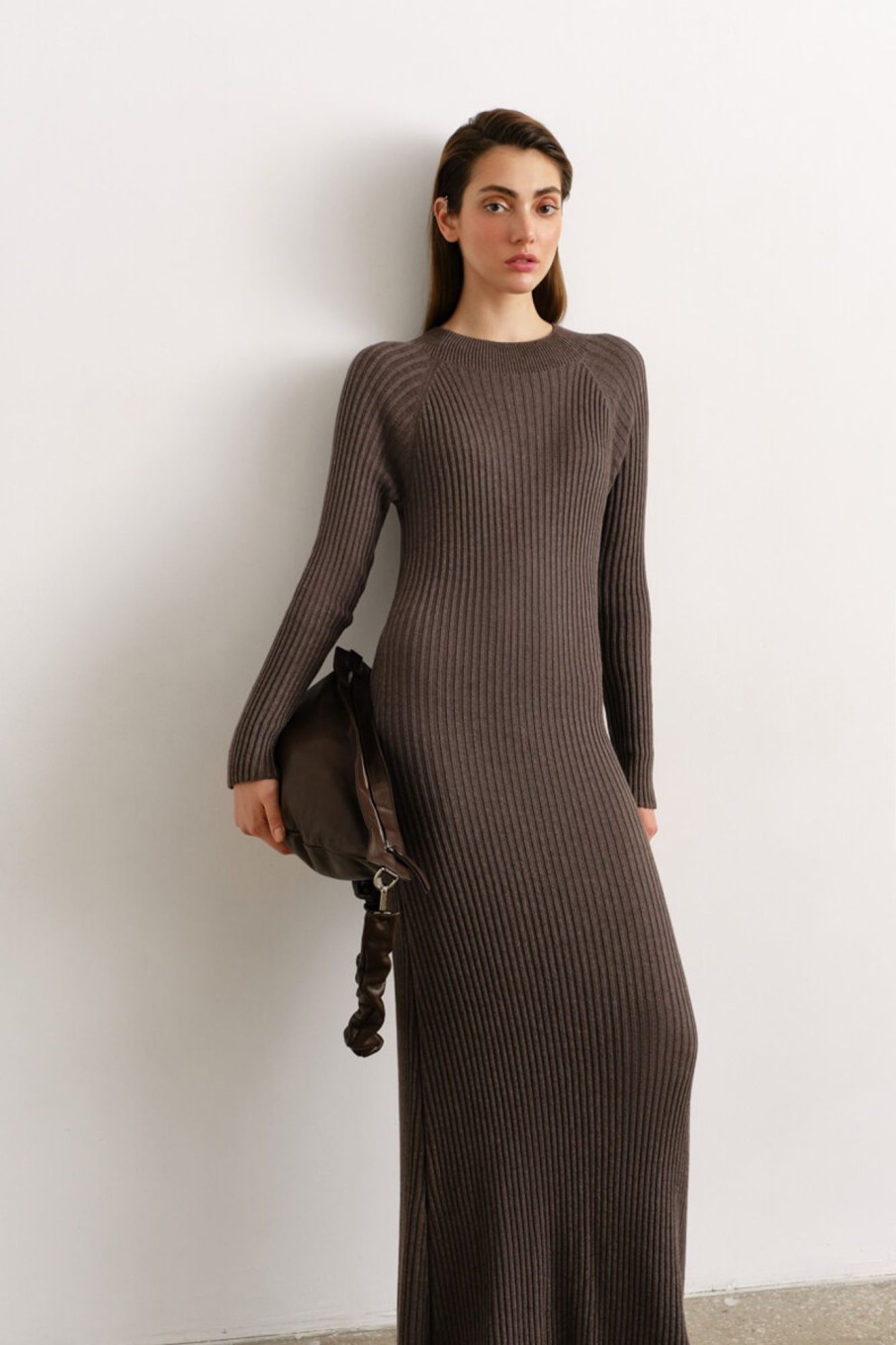 Women 25 UNION | Long Dress With Ribbed Cappuccino