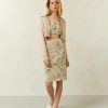 Women 25 UNION | Skirt With A Print Of Leaves Midi Cream