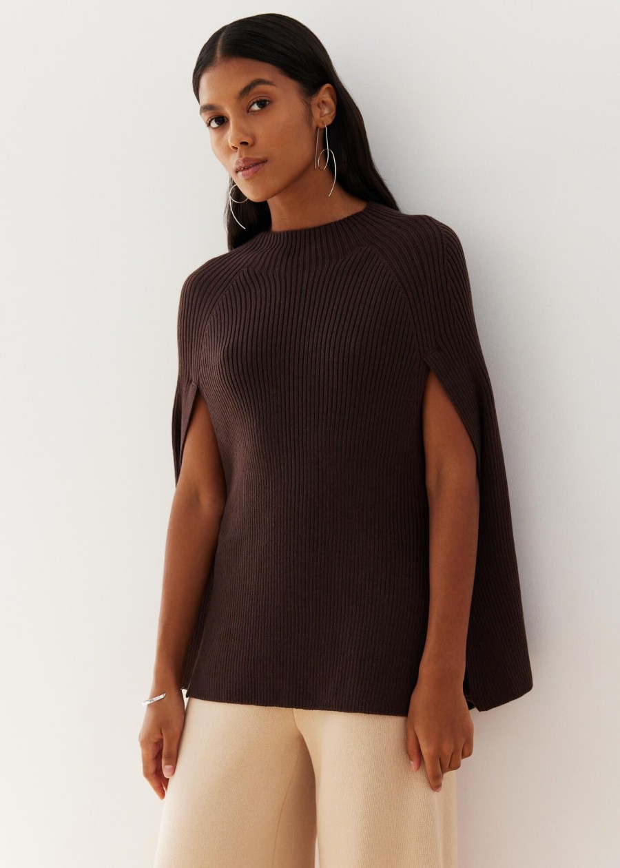 Women 25 UNION | Cape Made Of Knitted Textured Jersey Chacolate