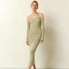 Women 25 UNION | Suit Top With Open Shoulders And Midi Skirt In Elastic Open-Tempo Light Olive