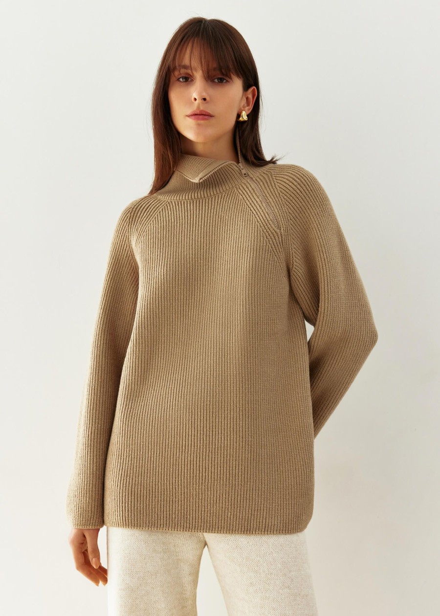 Women 25 UNION | High Neck Sweater With A Zipper Odion Beige