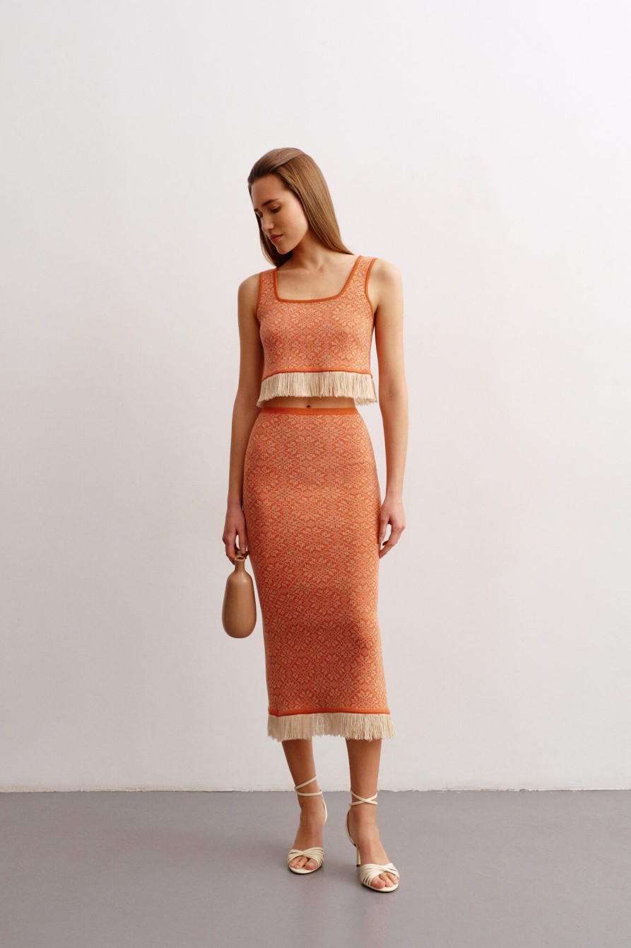 Women 25 UNION | Skirt Midi Ray Of Life Terracotta + Cream