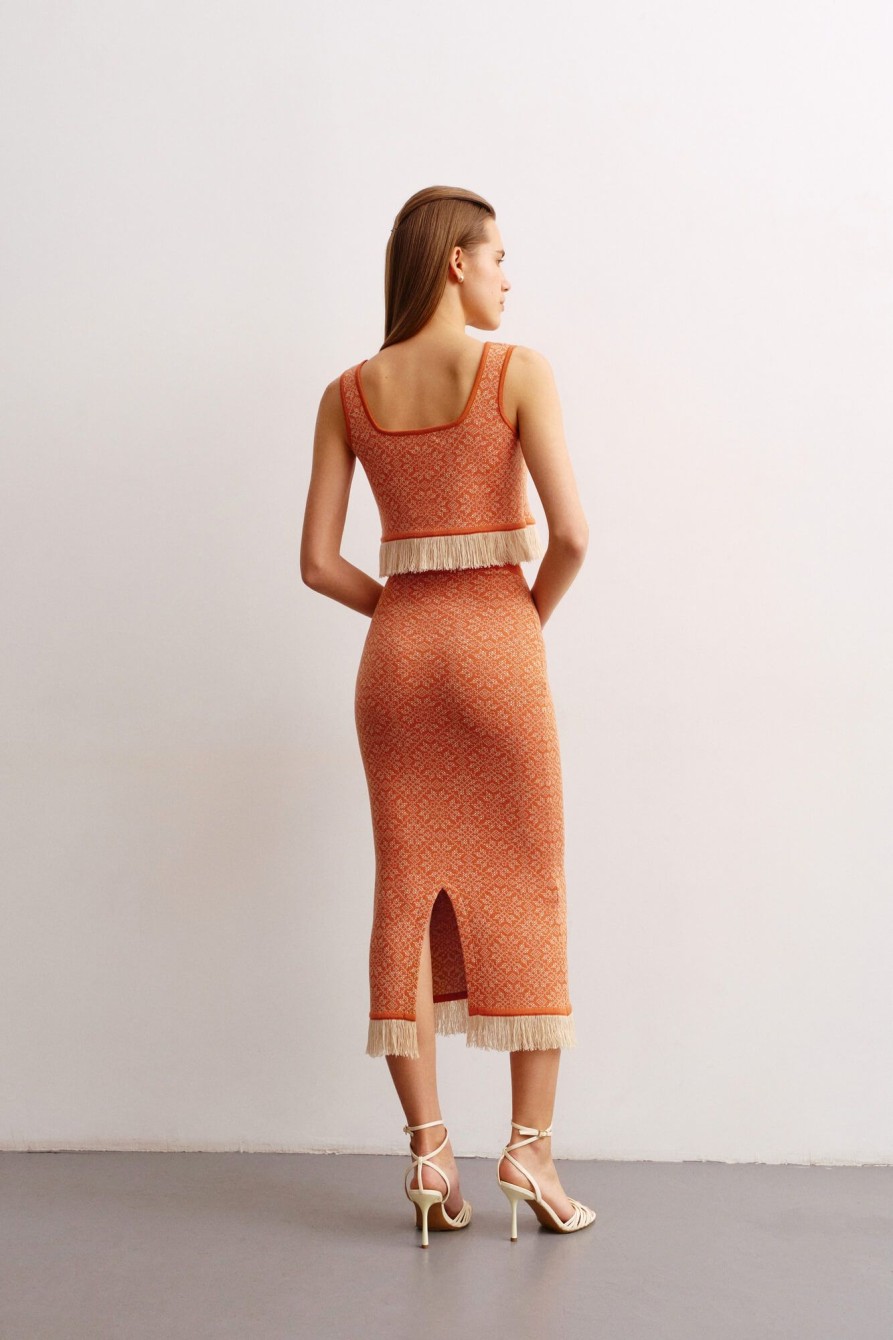 Women 25 UNION | Skirt Midi Ray Of Life Terracotta + Cream