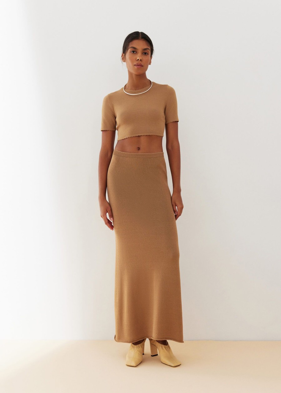 Women 25 UNION | Maxi Skirt Made Of Natural Viscose Aurora Caramel