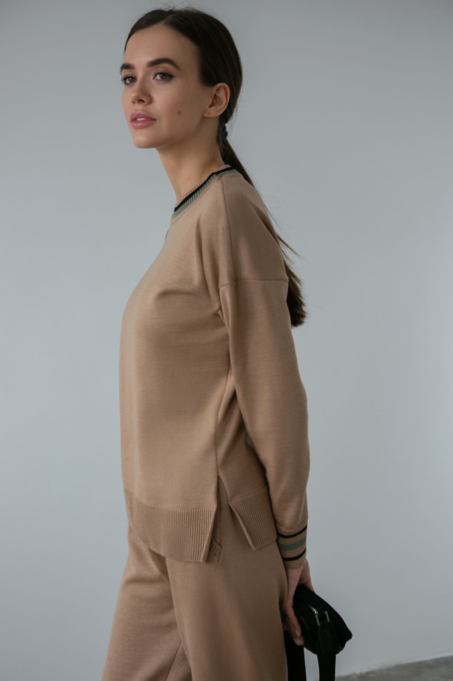 Women 25 UNION | Jumper With Colored Cuffs And Neck Caramel