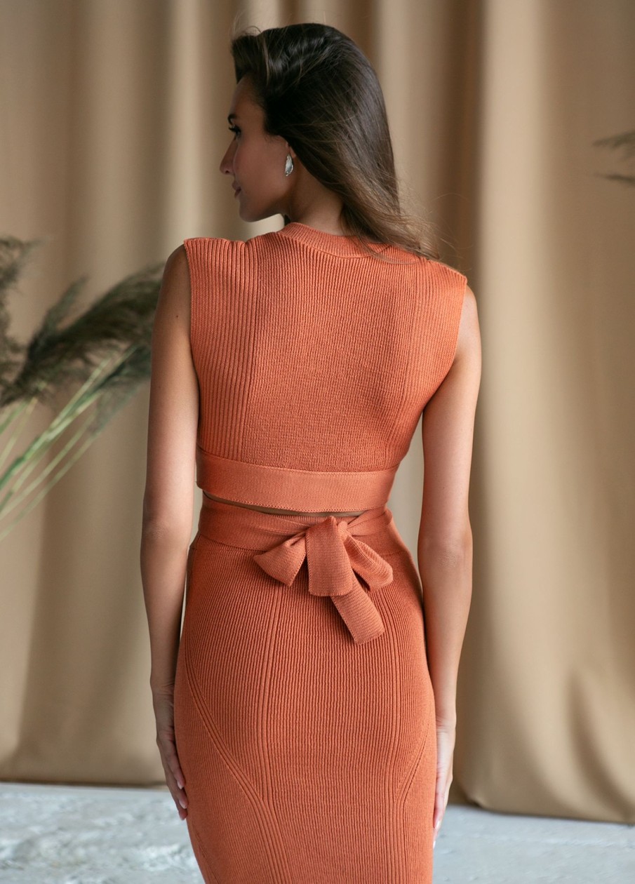 Women 25 UNION | Top Suit With Braid And Midi Pencil Skirt Terracotta