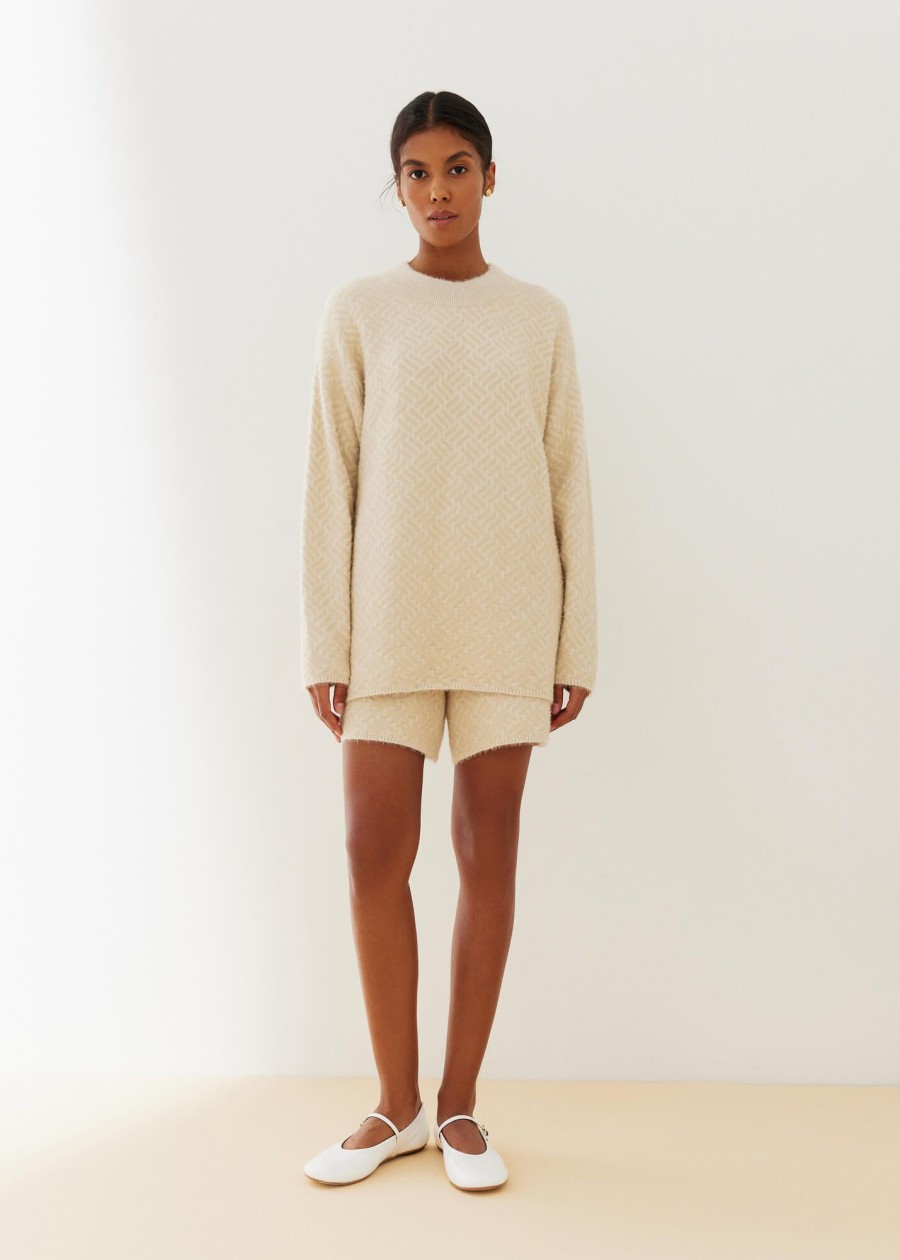 Women 25 UNION | Suit Made Of Fluffy Yarn From A Jumper And Shorts Tati Cream