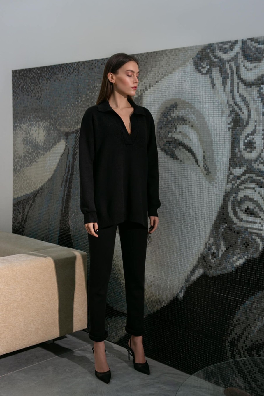 Women 25 UNION | Oversized Polo Jumper Black