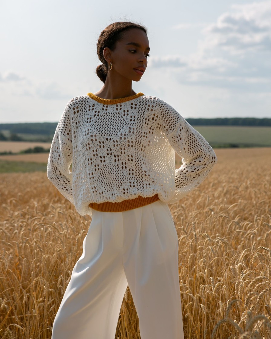 Women 25 UNION | Perforated Jumper With Colored Cuffs Milk + Caramel