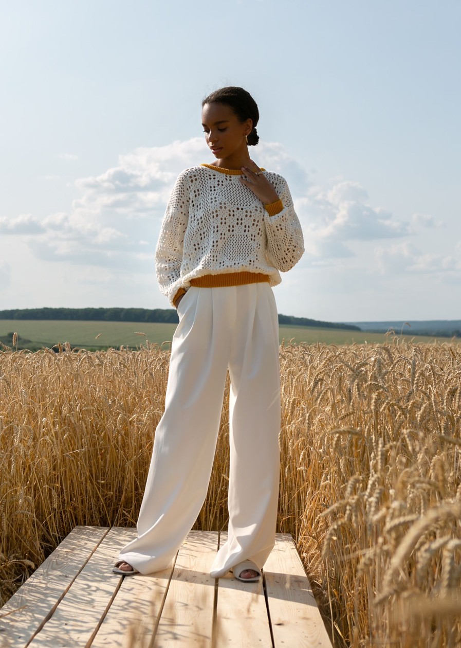 Women 25 UNION | Perforated Jumper With Colored Cuffs Milk + Caramel