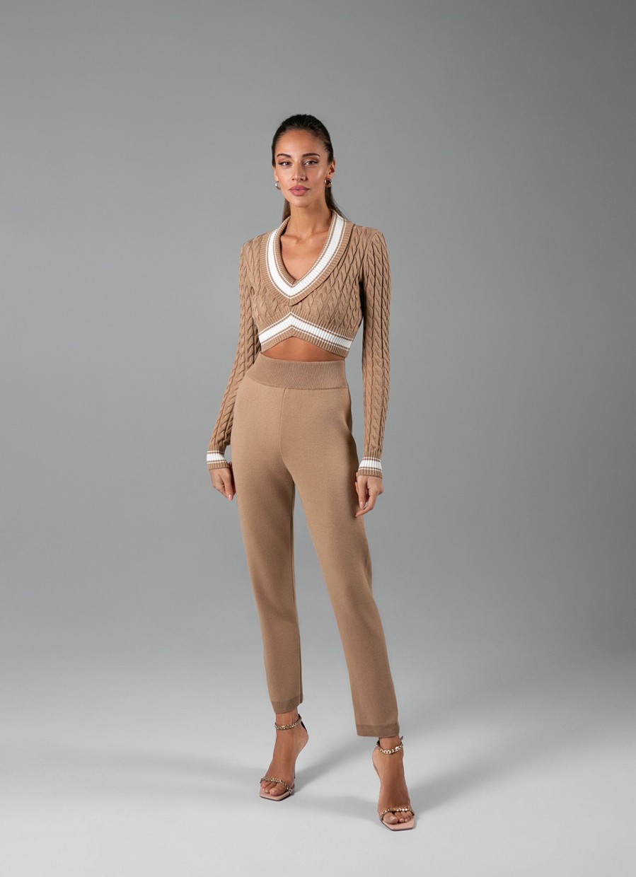 Women 25 UNION | Skinny Trousers Made Of Dense Knitwear Caramel