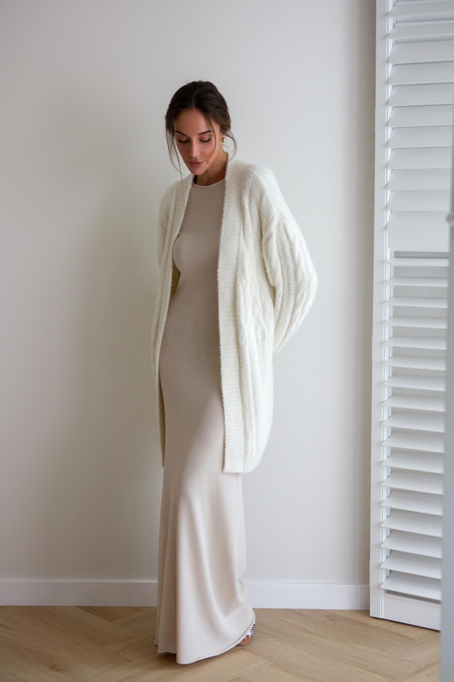 Women 25 UNION | Long Cardigan Made Of Fluffy Yarn With A Textured Pattern Ellin Milk