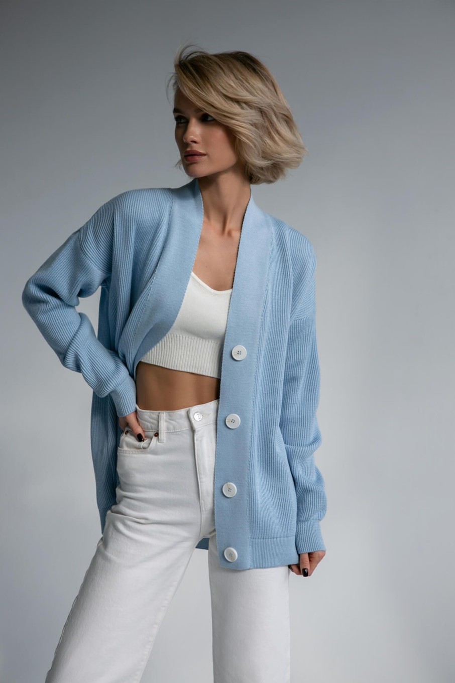 Women 25 UNION | Cardigan In Elastic Band Voluminous Sky Blue