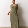 Women 25 UNION | Dress Naturel With A Triangular Neckline Dark Olive Size L-Xl