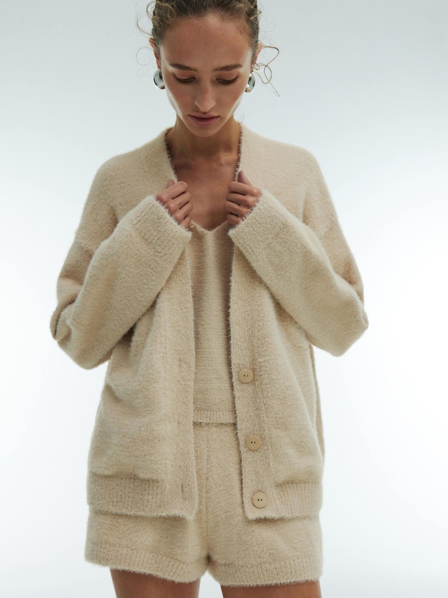 Women 25 UNION | Cardigan Made Of Fluffy Yarn Home Cream