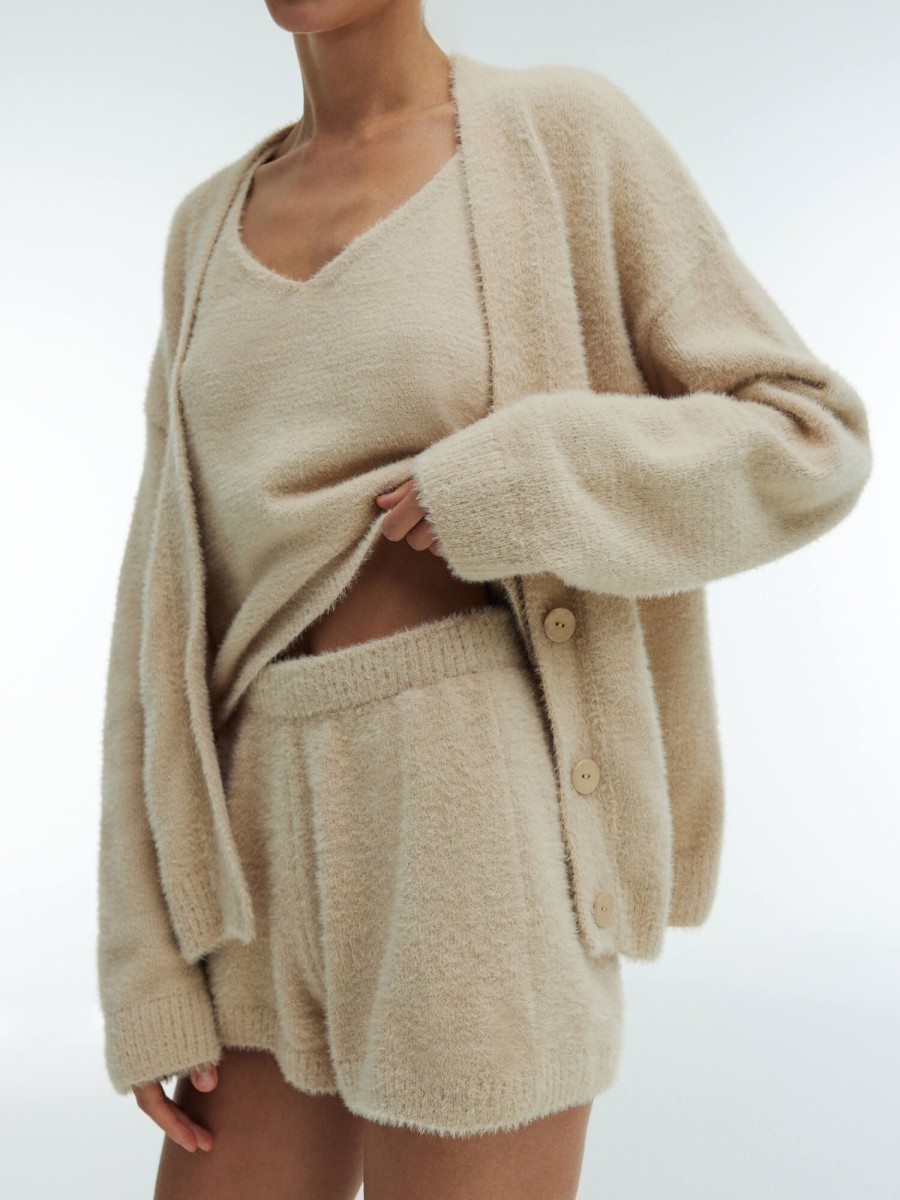 Women 25 UNION | Cardigan Made Of Fluffy Yarn Home Cream