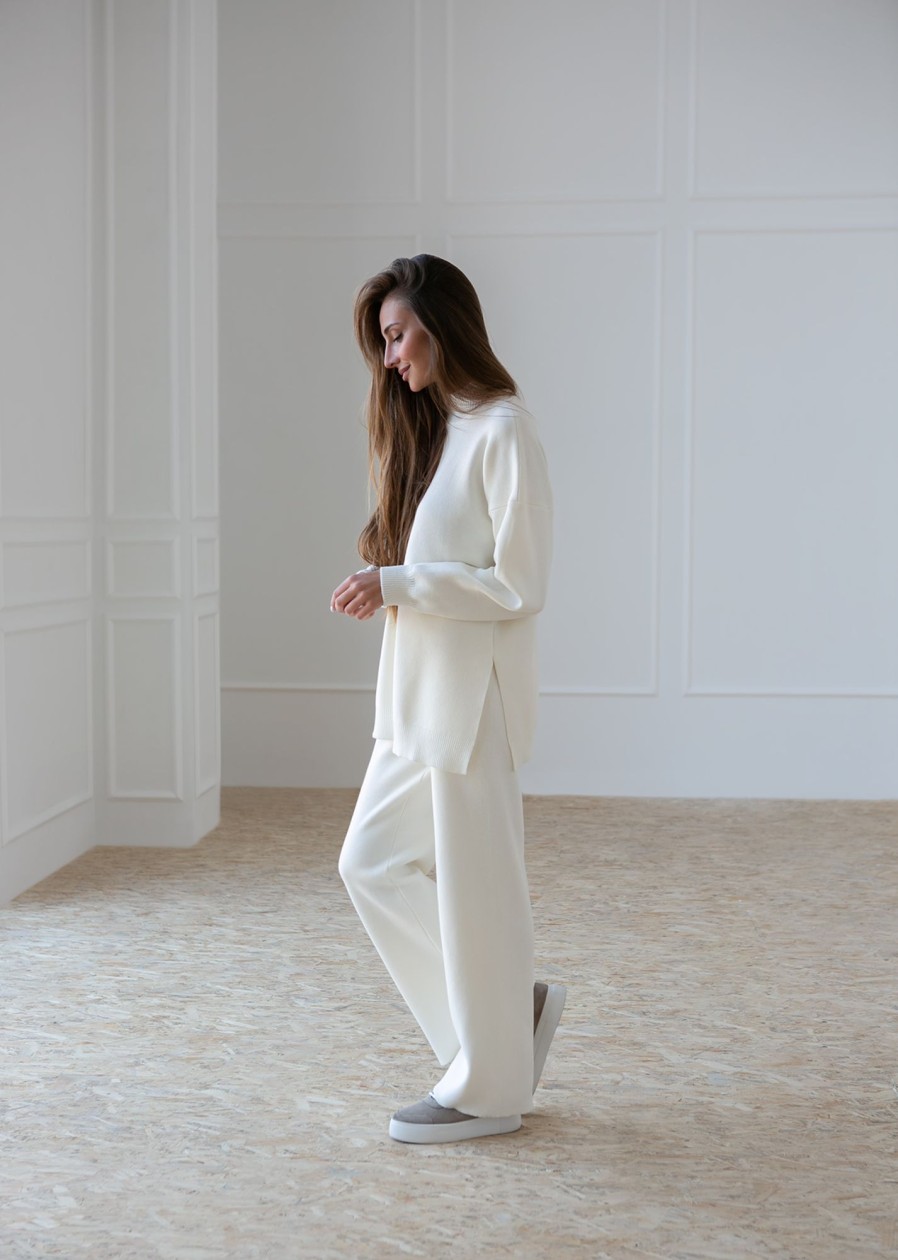 Women 25 UNION | Straight Cut Sweater Suit With Straight Trousers Made Of Thick Jersey Milk