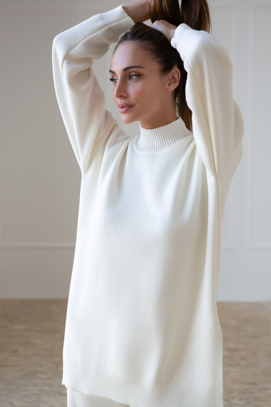 Women 25 UNION | Straight Cut Sweater Suit With Straight Trousers Made Of Thick Jersey Milk