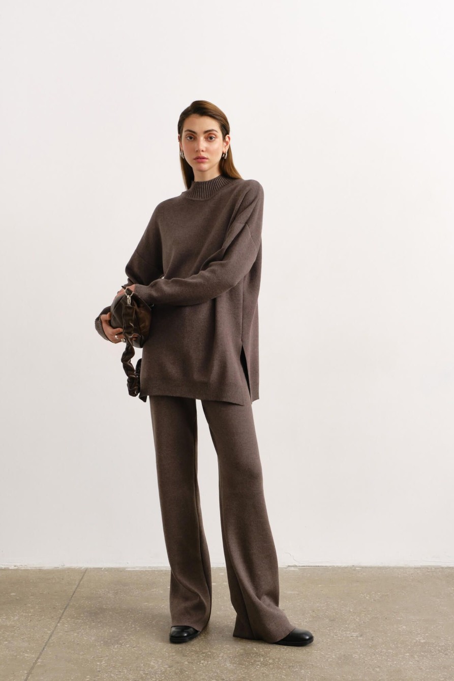 Women 25 UNION | Straight Trousers From Dense Jersey Cappuccino