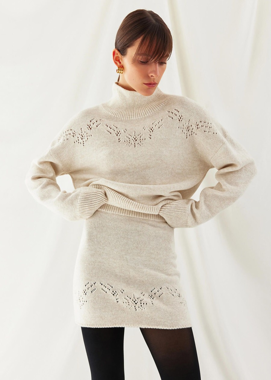 Women 25 UNION | High Neck Sweater With Perforations Ottawa Light Beige