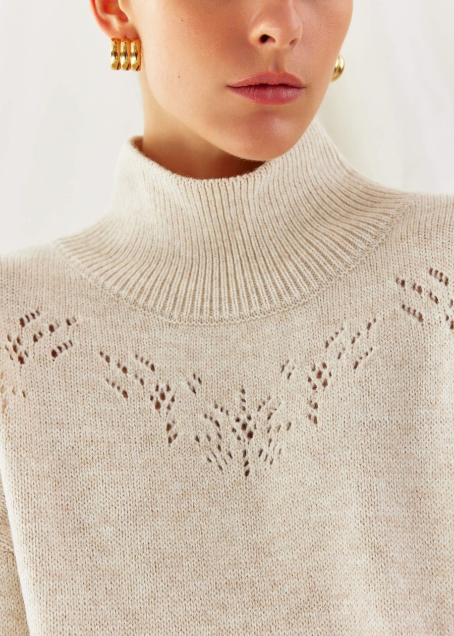 Women 25 UNION | High Neck Sweater With Perforations Ottawa Light Beige