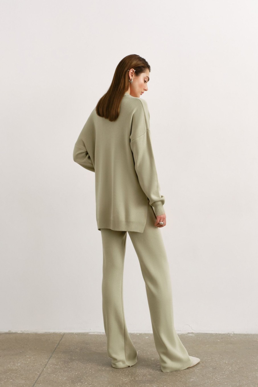 Women 25 UNION | Suit Jumper Polo Free Cut With Straight Trousers From Thick Jersey Light Olive