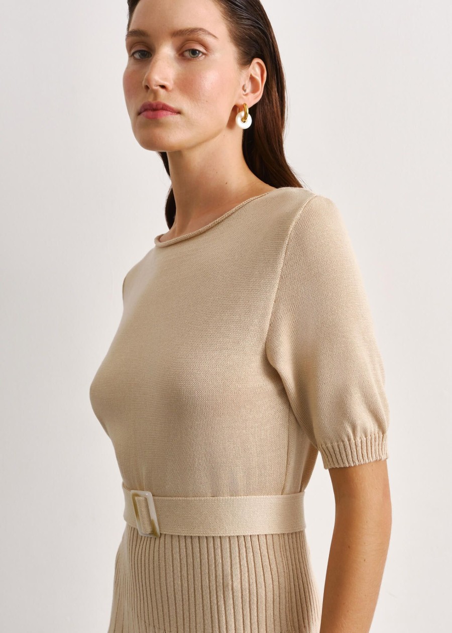 Women 25 UNION | Midi Dress With A Pleated Skirt Cream