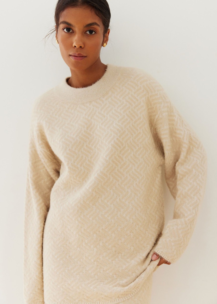 Women 25 UNION | Fluffy Yarn Jumper With Geometric Tati Pattern Cream