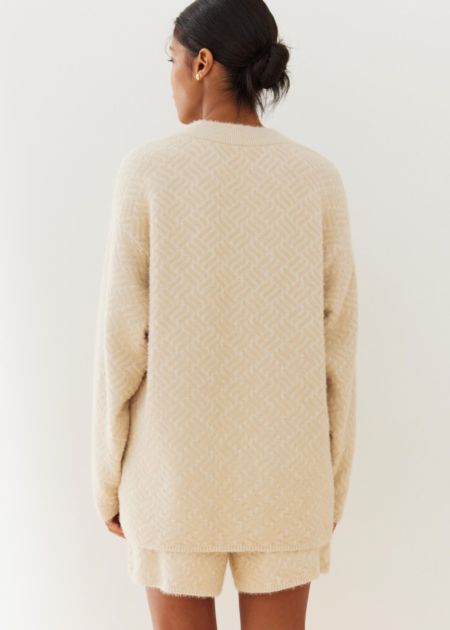 Women 25 UNION | Fluffy Yarn Jumper With Geometric Tati Pattern Cream