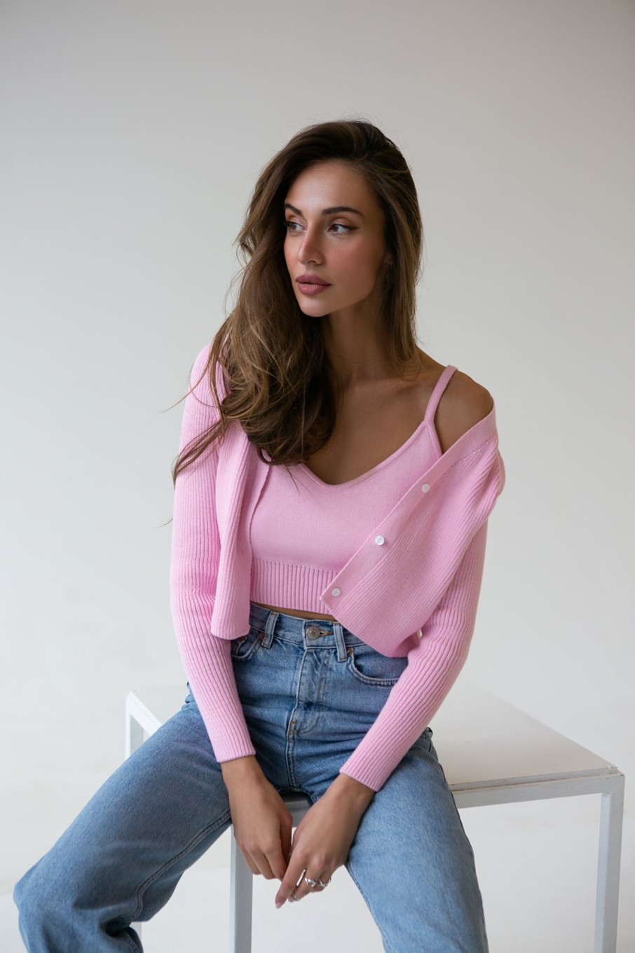 Women 25 UNION | Ribbed Mini Cardigan Hot Pink