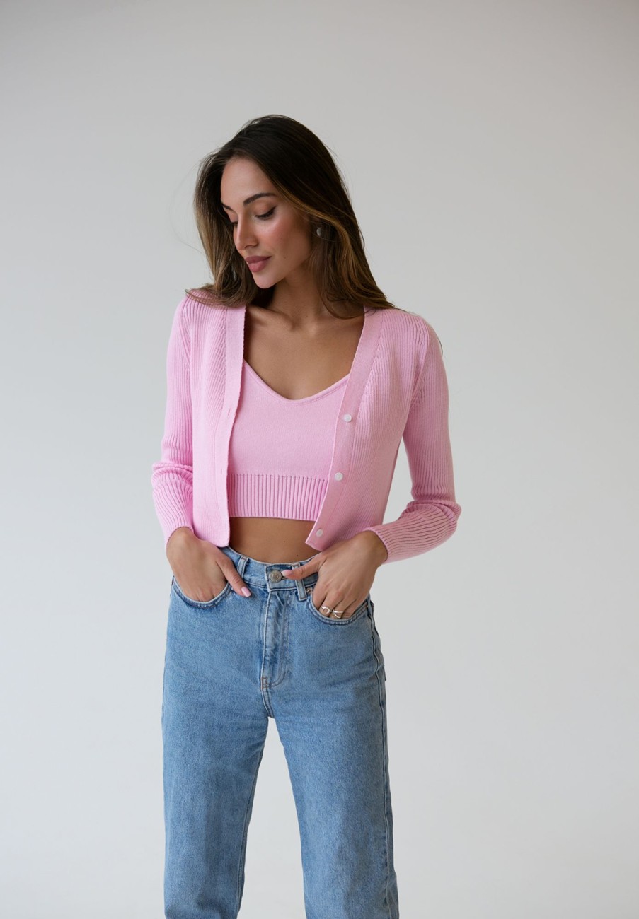 Women 25 UNION | Ribbed Mini Cardigan Hot Pink