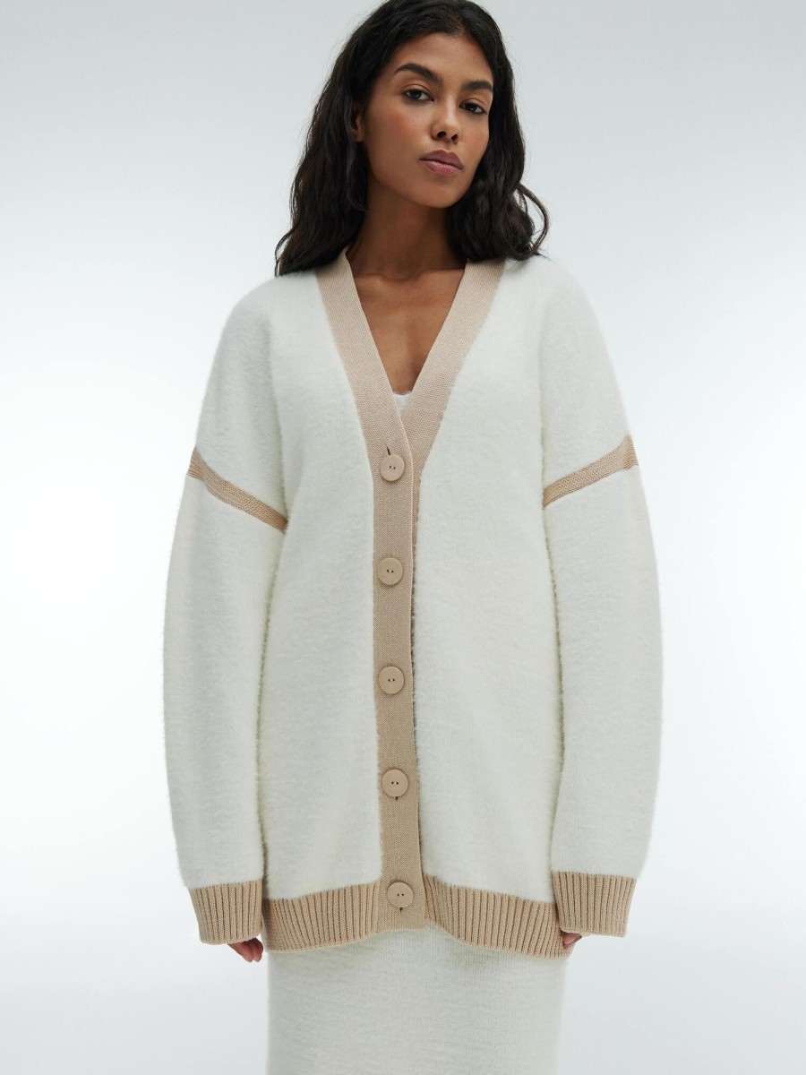 Women 25 UNION | Oversized Cardigan Made Of Fluffy Yarn With Knitted Inserts Hanni Milk + Cream