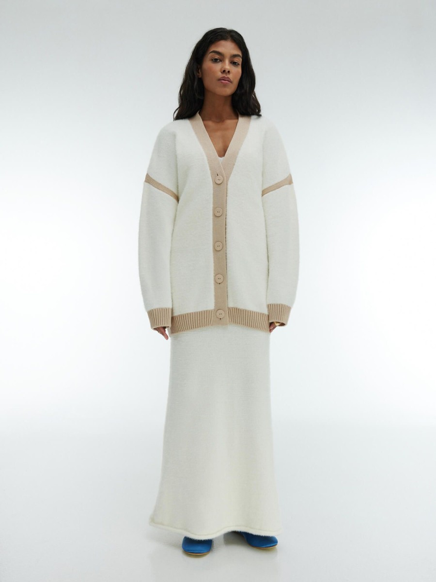 Women 25 UNION | Oversized Cardigan Made Of Fluffy Yarn With Knitted Inserts Hanni Milk + Cream