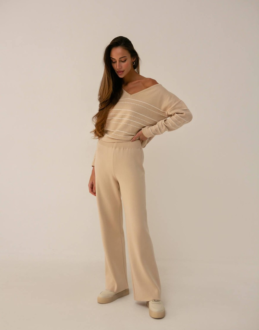 Women 25 UNION | Jumper With Embossed Stripes Cream + Milk