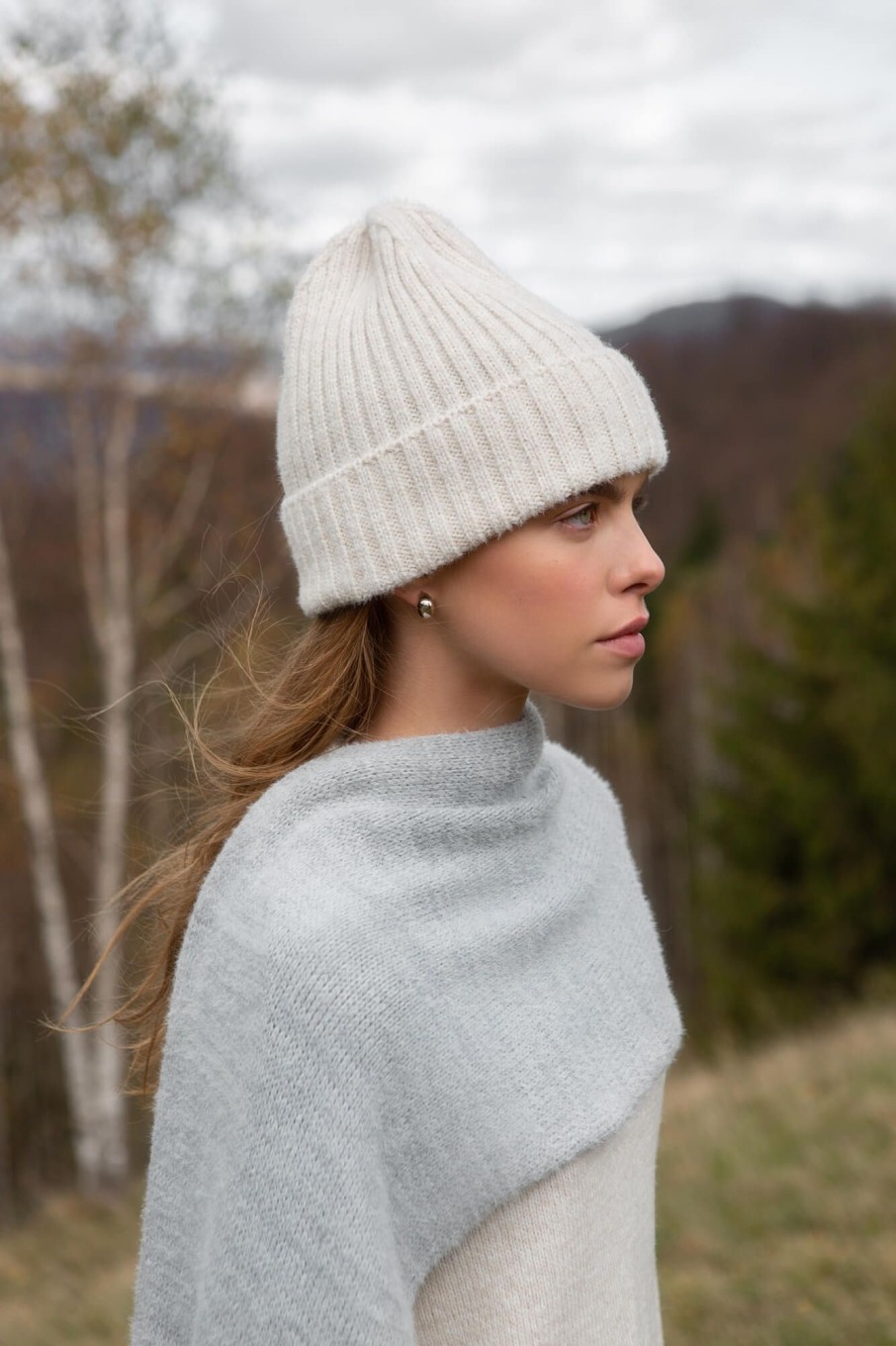 Women 25 UNION | Hat Made Of Soft Yarn With A Turn Up Kaya Light Beige