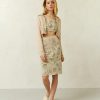 Women 25 UNION | Three-Piece Suit With Print Leaves Midi Cream