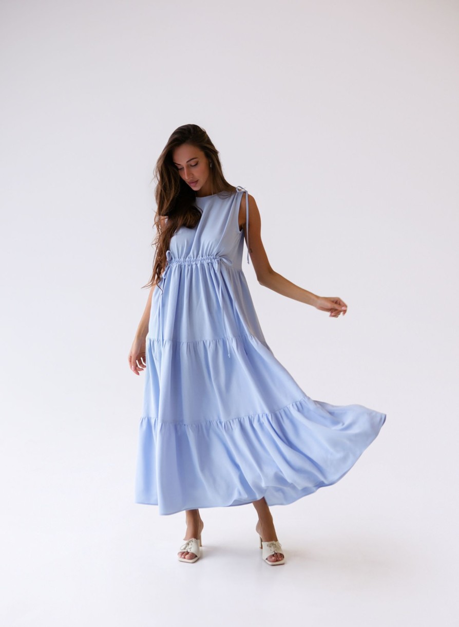 Women 25 UNION | Dress With Ruffles Light Blue