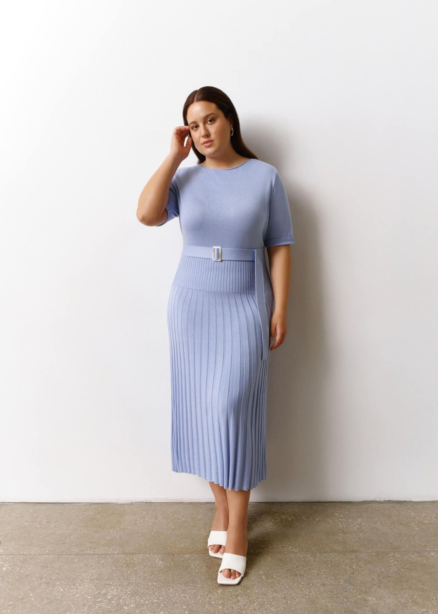 Women 25 UNION | Midi Dress With A Pleated Skirt Cornflower Blue Size L-Xl