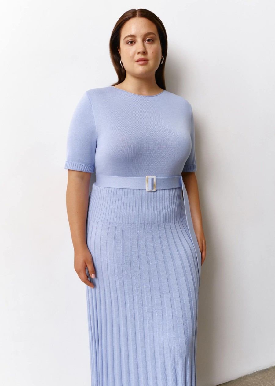 Women 25 UNION | Midi Dress With A Pleated Skirt Cornflower Blue Size L-Xl