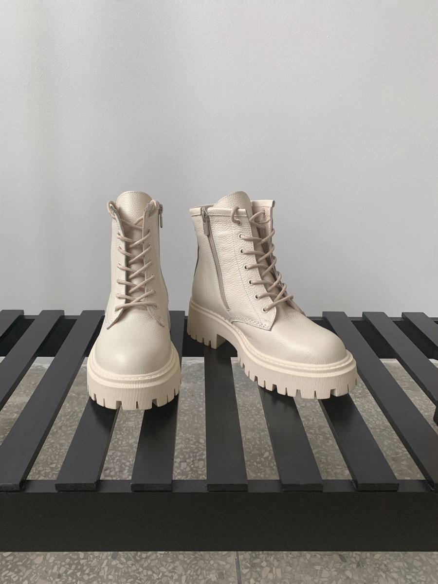 Women 25 UNION | Boots Leather Lace-Up Cream