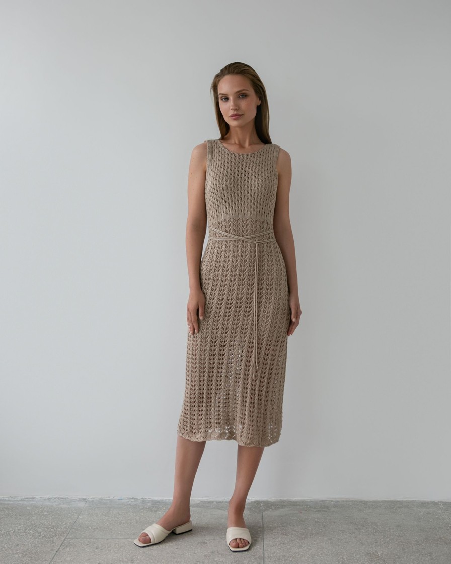 Women 25 UNION | Openwork Dress In Midi Length Beige