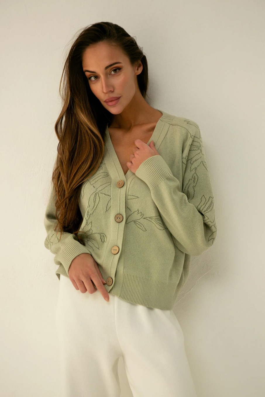 Women 25 UNION | Jacquard Cardigan Light Olive