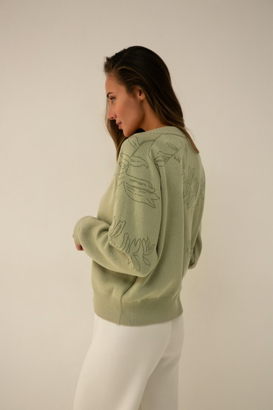 Women 25 UNION | Jacquard Cardigan Light Olive