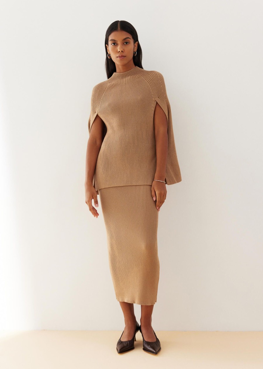 Women 25 UNION | Cape Made Of Knitted Textured Jersey Caramel