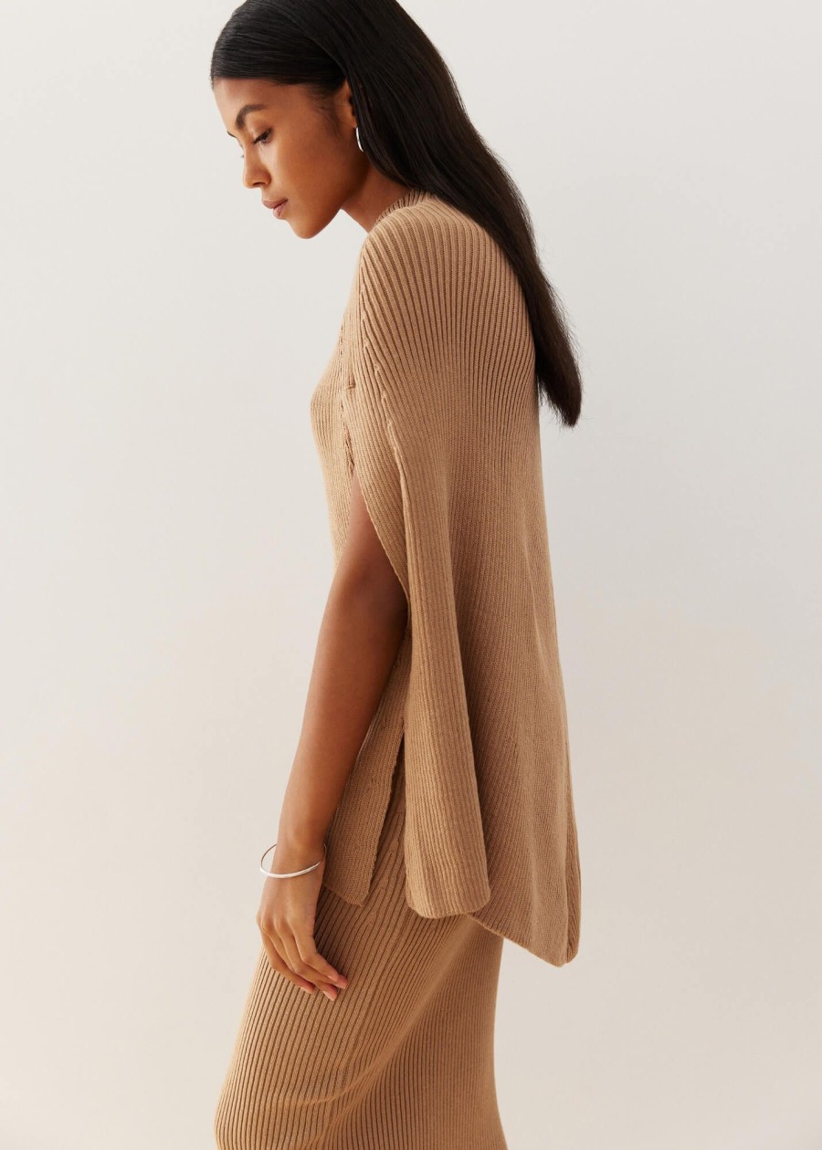 Women 25 UNION | Cape Made Of Knitted Textured Jersey Caramel