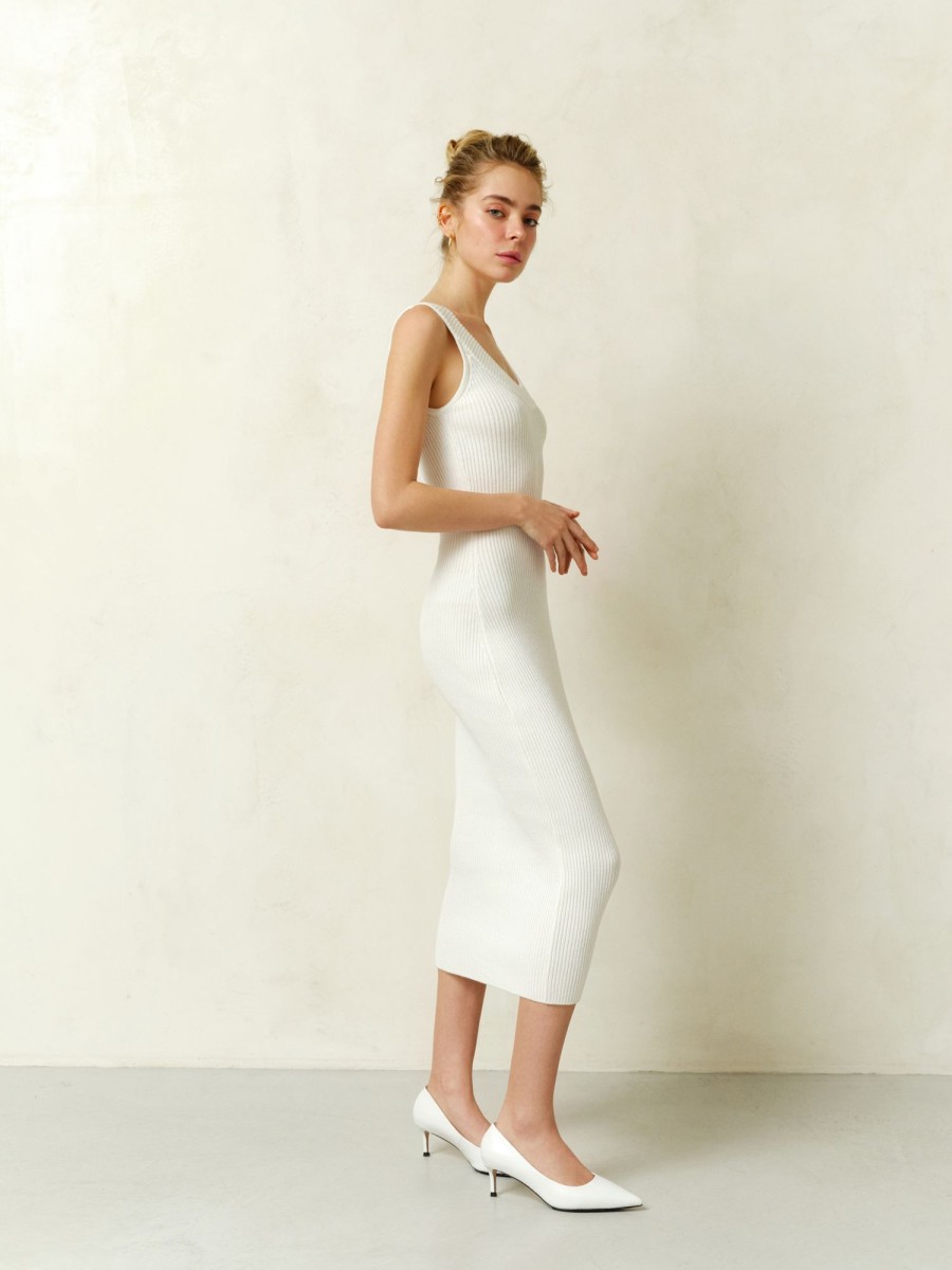 Women 25 UNION | Midi Dress With A Round Neckline Dune Milk