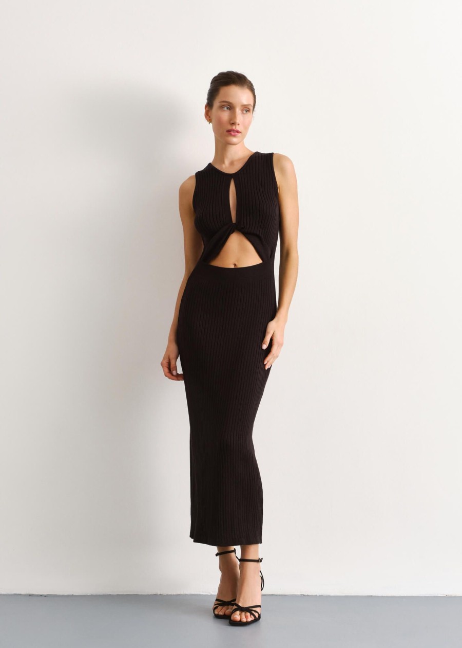 Women 25 UNION | Dress With A Twist On The Chest Sleeveless Black